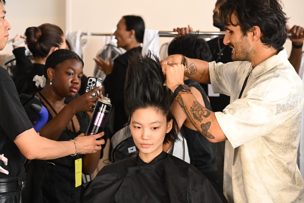 new york, new york september 06 tresemme freeze hold spray is used backstage for tresemme x area on september 06, 2024 in new york city photo by dave kotinskygetty images for tresemme