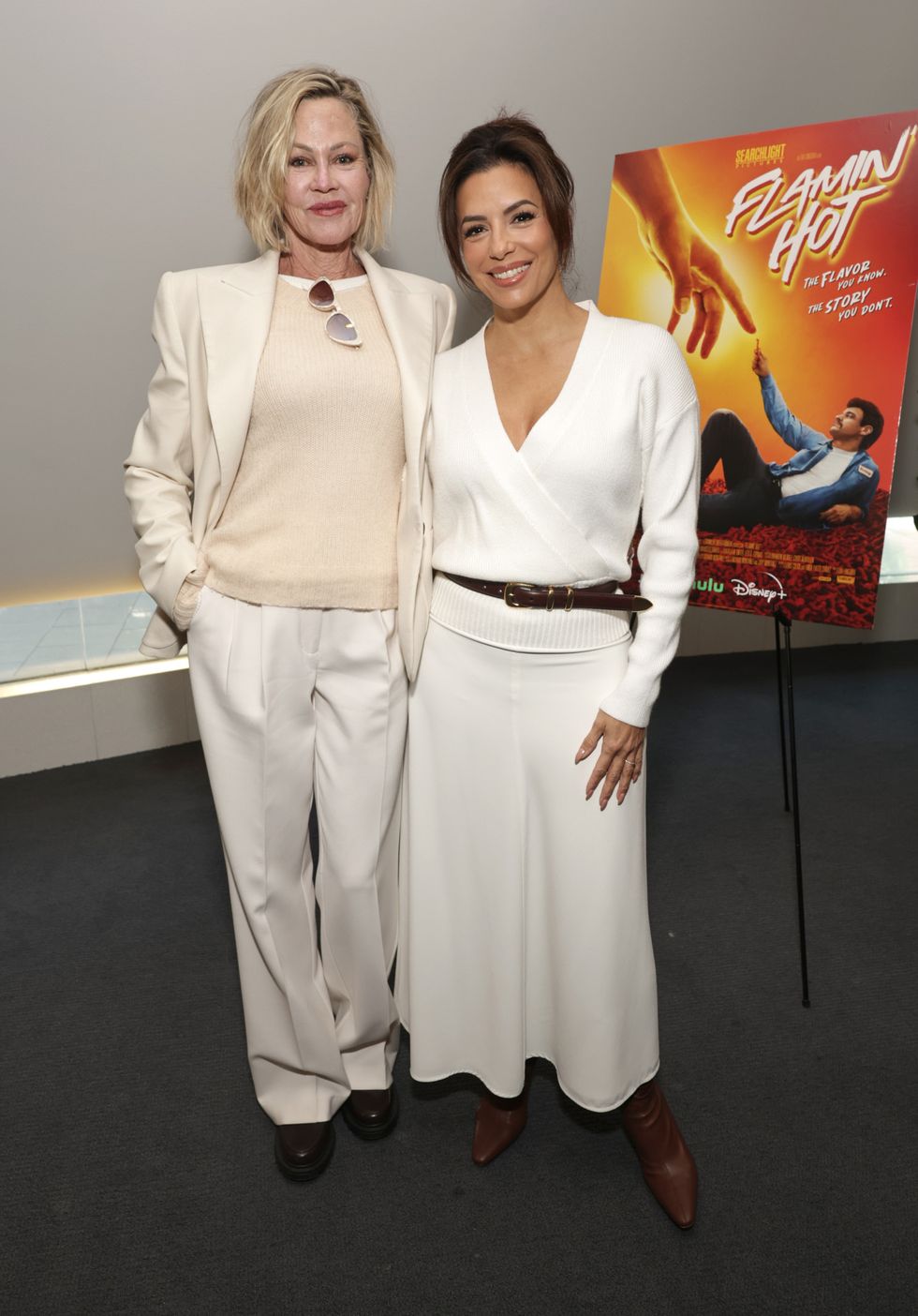 mandatory credit photo by todd williamsonjanuaryimagesshutterstock 14295125d melanie griffith and eva longoria attend the flamin hot qa flamin hot qa with director eva longoria, diane warren becky g moderated by devon franklin hosted by melanie griffith, los angeles, california, usa 10 jan 2024 local caption