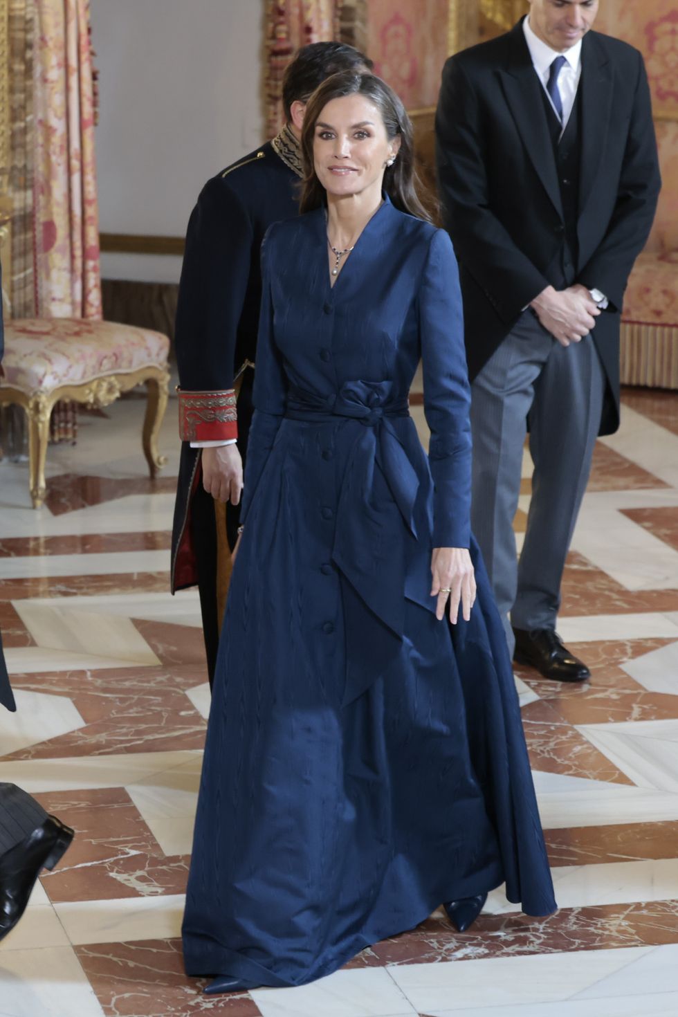 spanish queen letizia ortiz during a reception with the diplomatic corps accredited in madrid on wednesday , 31 january 2024