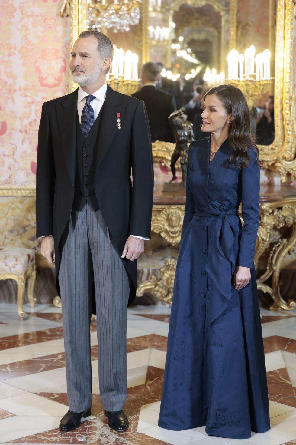 spanish king felipe vi and queen letizia ortiz during a reception with the diplomatic corps accredited in madrid on wednesday , 31 january 2024