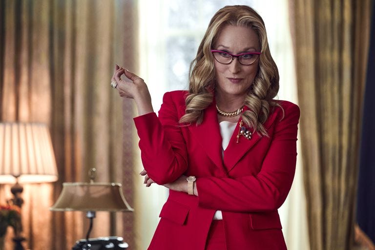 don't look up, meryl streep as president janie orlean cr niko tavernise  netflix © 2021