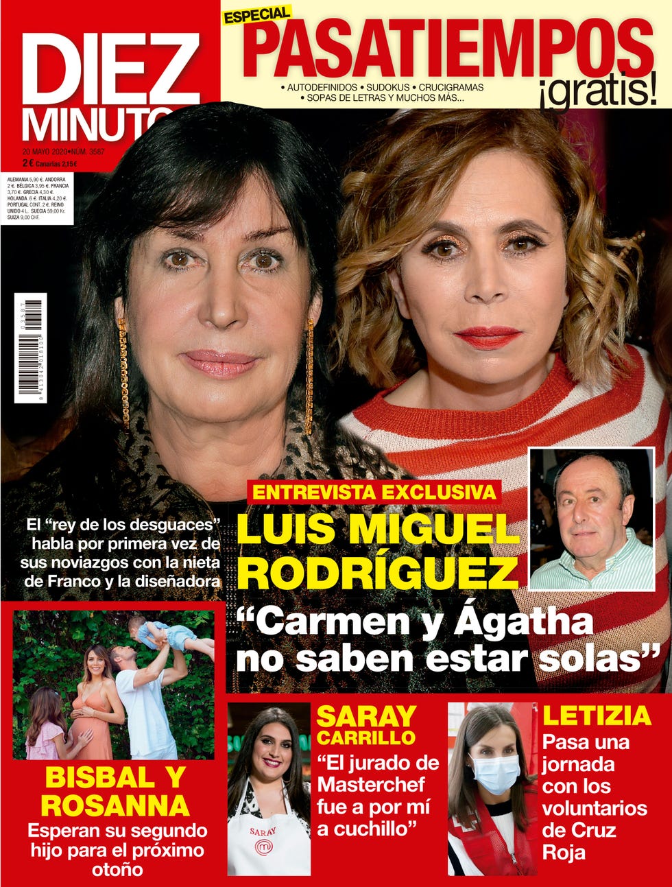 portada de diez minutos con la entrevista exclusiva a luis miguel rodríguez hablando de Ágatha ruiz de la prada y carmen martínez bordiú