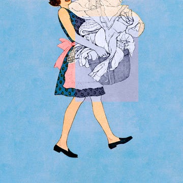 vintage illustration of 1950s housewife holding laundry vintage illustration of 1950s housewife holding laundry