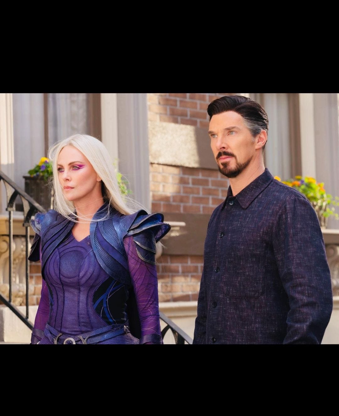 charlize theron and benedict cumberbatch as clea and doctor strange in 'doctor strange in the multiverse of madness'
