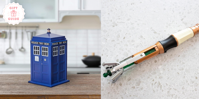 the tardis cookie jar and the electronic sonic screwdriver are two good housekeeping picks for best doctor who gifts