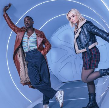 doctor who stars ncuti gatwa and millie gibson as the doctor and ruby sunday in the tardis corridor