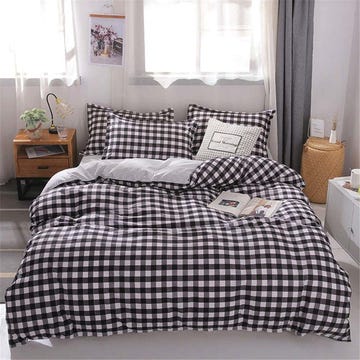 ideas deco dormitorio con funda nórdica a cuadros blancos y negros