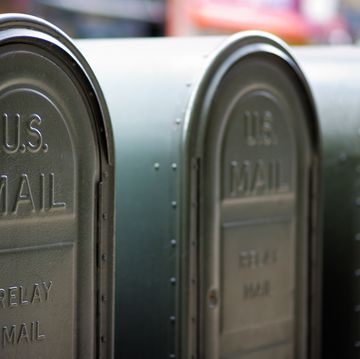 row of outdoors mailboxes in ny, usa