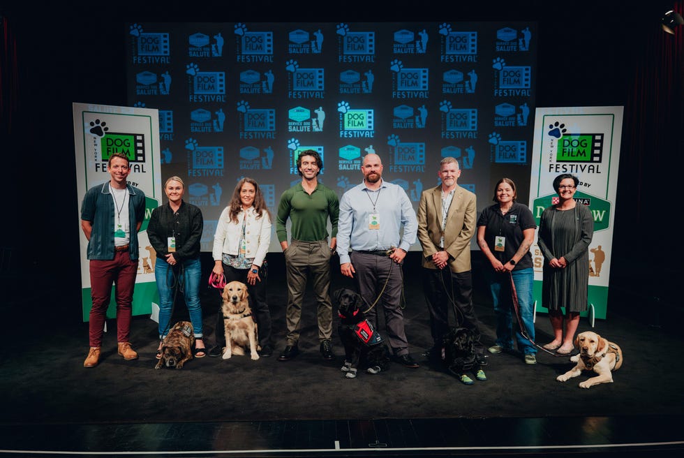 justin baldoni, veterans and their service dogs, on stage at 9th annual ny dog film festival presented by dog chow