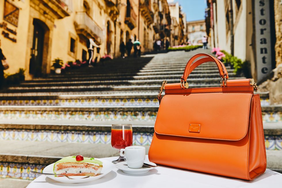 Dolce & Gabbana Orange Leather Medium Miss Sicily Top Handle Bag