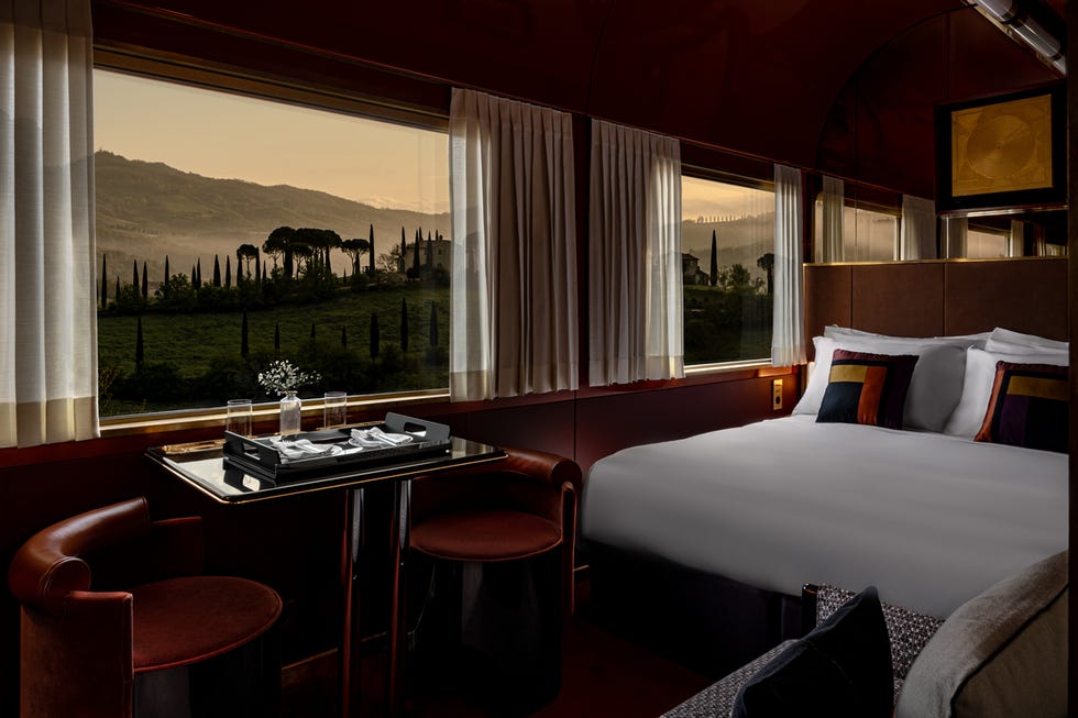 luxury train cabin with a view of the countryside
