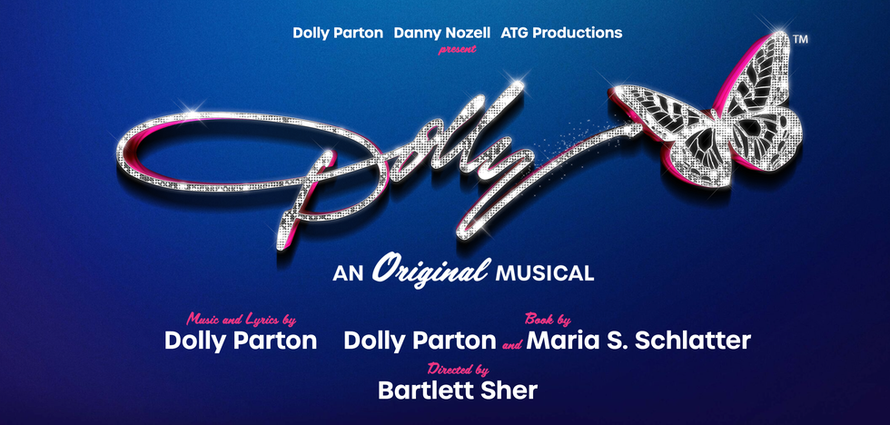 the name dolly spelled out in rhinestones with a butterfly in the corner