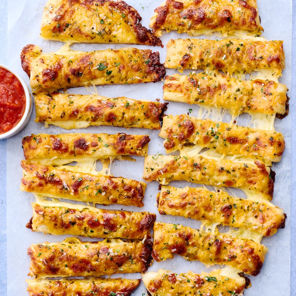 stuffed cheesy bread cut into breadsticks