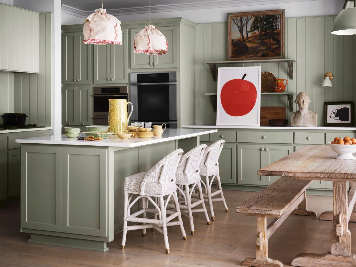 Green Painted Glazed Wall Cabinet - Ca 1920