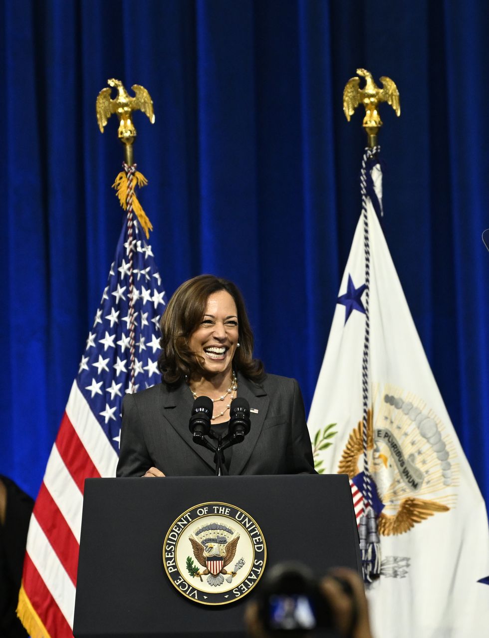 orangeburg, usa september 20 vice president kamala harris delivers remarks at south carolina state university highlighting the importance of national voter registration day and to lead a conversation with students about mental health and other issues important to young americans with us department of education secretary miguel cardona in orangeburg sc, united states on september 20, 2022 photo by peter zayanadolu agency via getty images