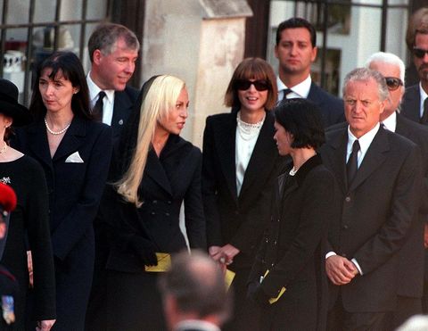 ​Donatella Versace, Anna Wintour and Karl Lagerfeld at Princess Diana's funeral in 1997