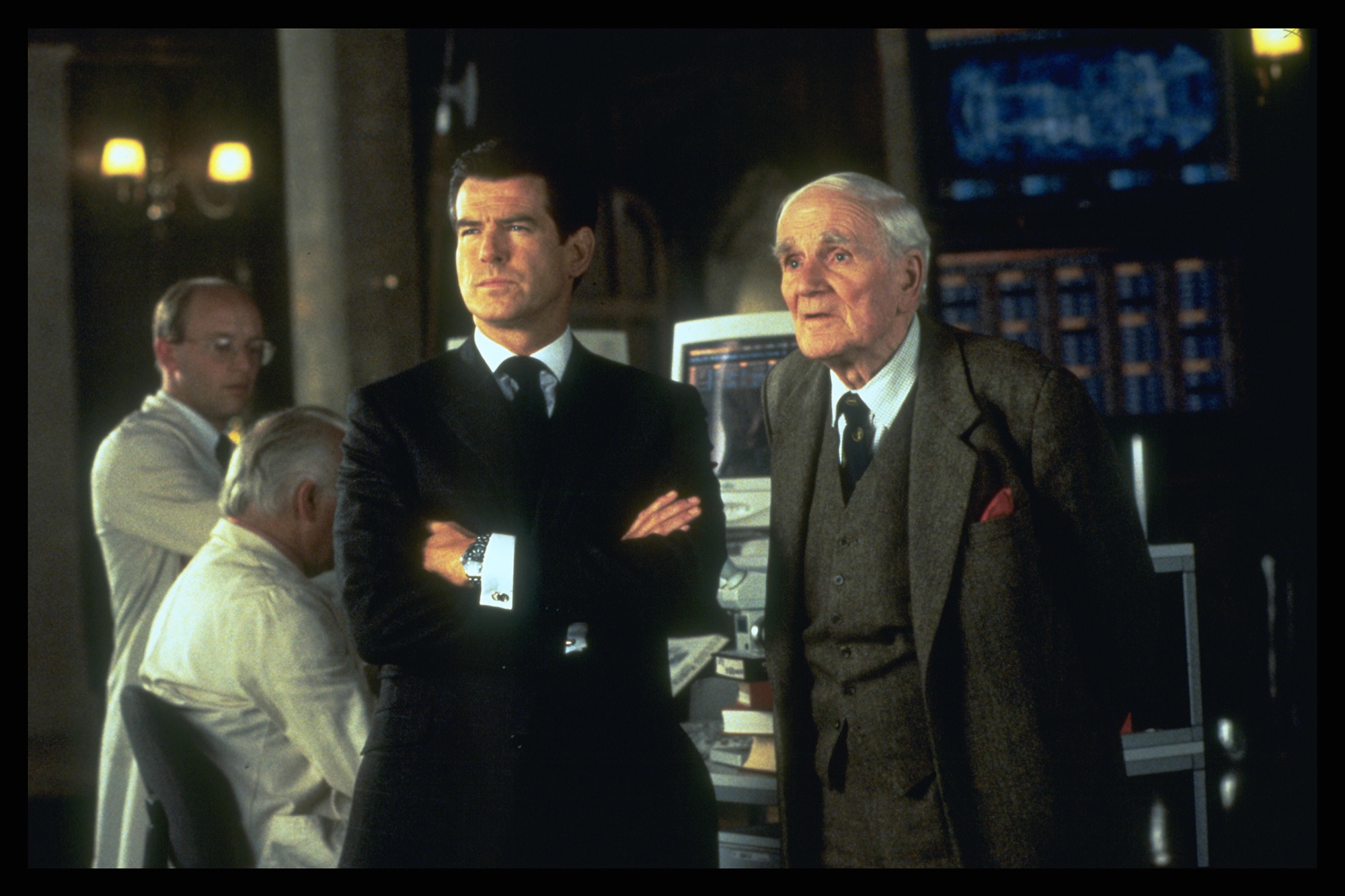 original caption pierce brosnan and desmond llewelyn photo by keith hamsheresygma via getty images