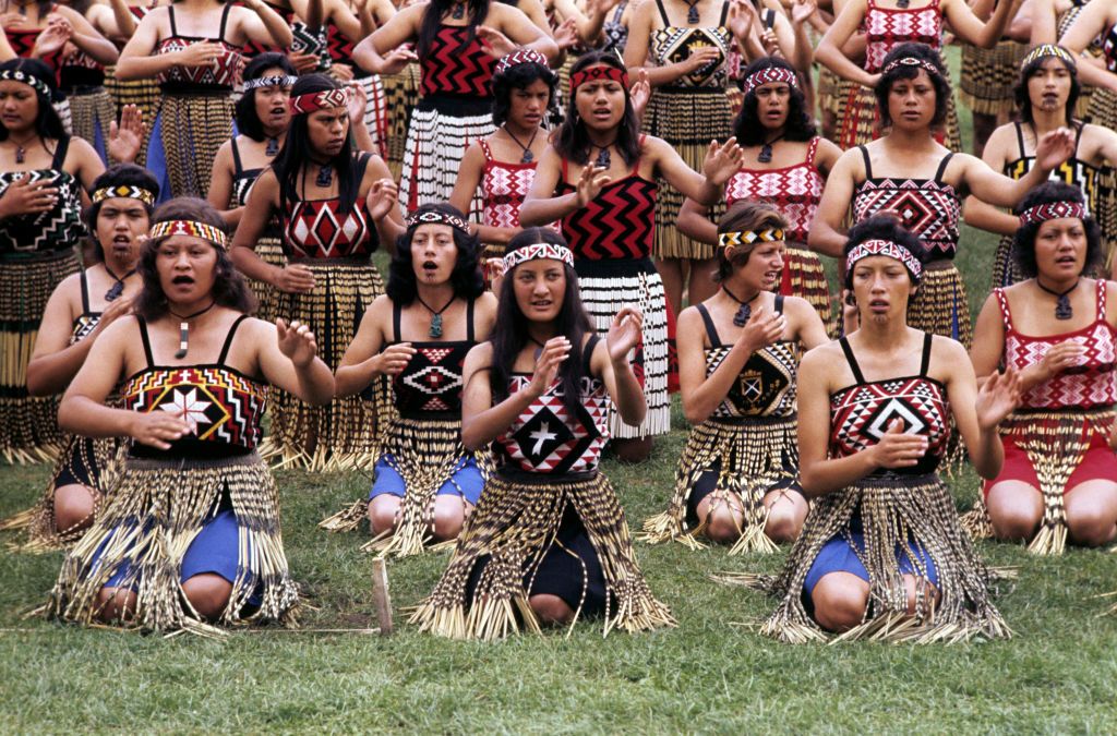 maori women perform a ceremonial dance at rugby park, gisborne, where the queen and the duke of edinburgh were given a new zealand maori welcome at the opening of the royal new zealand polynesian festival during the silver jubilee tour   photo by ron bellpa images via getty images