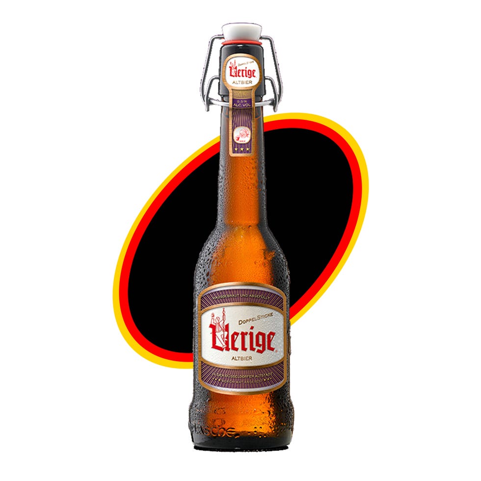 Botella de altbier con fondo decorativo