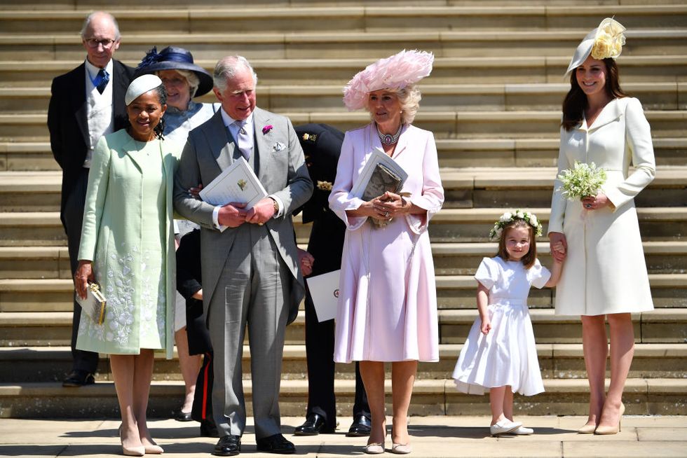 Doria with Prince Charles and Camilla on the steps of St George's Chapel in May