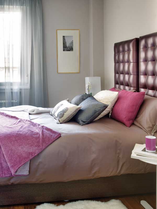 Bedroom, Bed sheet, Bed, Furniture, Bedding, Room, Interior design, Bed frame, Pink, Purple, 