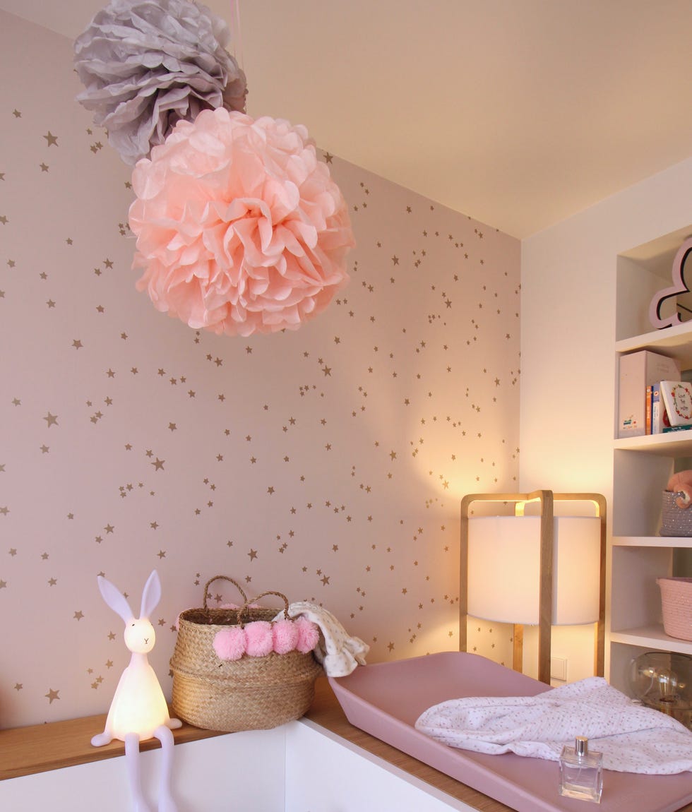 Detalles del papel pintado rosa con estrellas