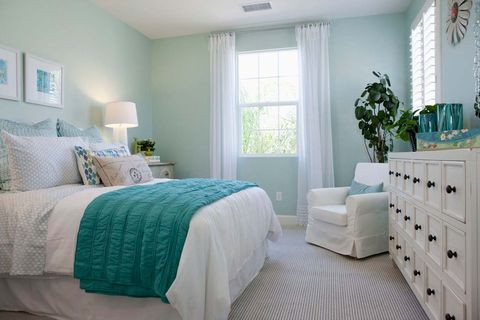 bedroom, furniture, room, bed, bed sheet, property, blue, interior design, green, bed frame,