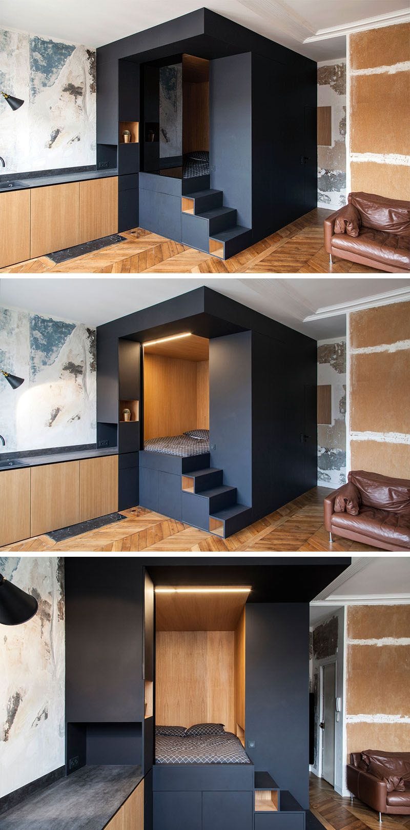 Dormitorio diseñado en una caja negra
