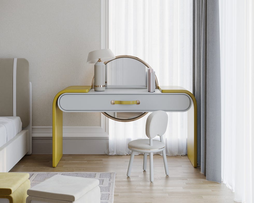 un dormitorio infantil en estilo art déco con tocador