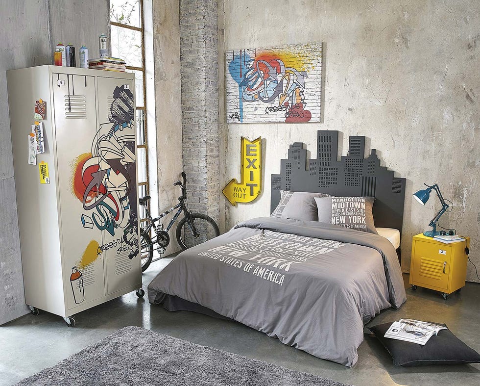 Dormitorio juvenil decorado en gris