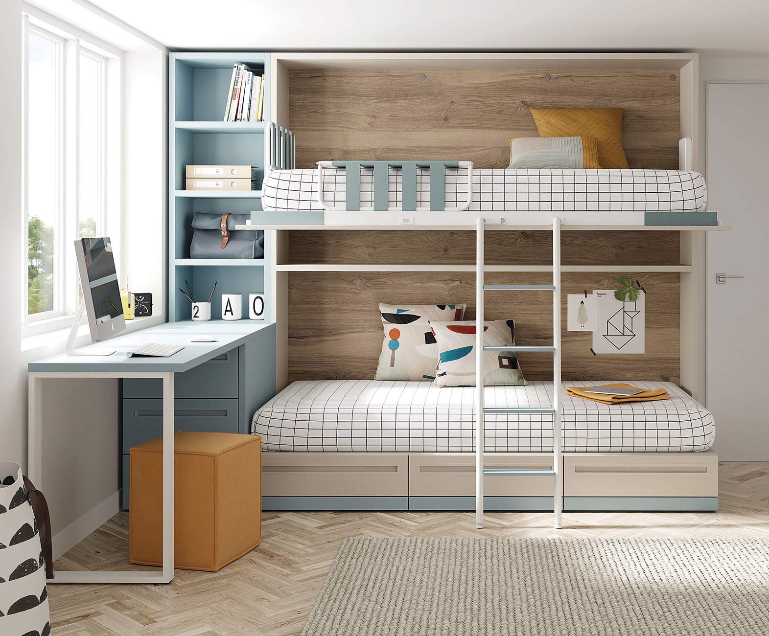 dormitorio juvenil con literas abatibles
