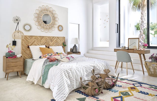 dormitorio con textiles frescos