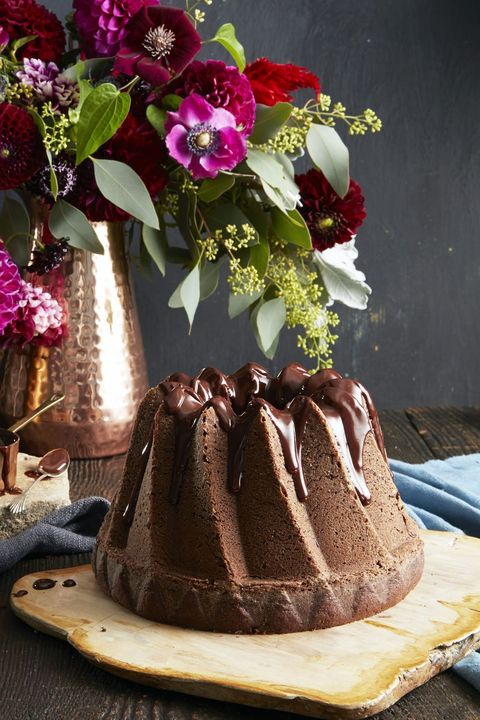 double chocolate bundt with chocolate drizzled on top