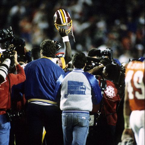 washington redskins quarterback doug williams celebrates after a 42 to 10 win over the denver broncos in super bowl xxii on january 31, 1988 at jack murphy stadium in san diego, california he was selected as super bowl xxii mvp photo by miguel a elliotgetty images  local caption