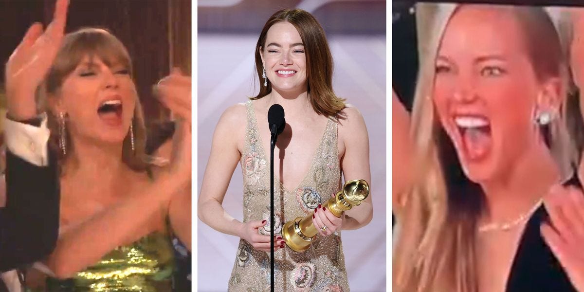 Taylor Swift and Jennifer Lawrence’s Reactions to Emma Stone’s Golden Globe Win Are So Precious