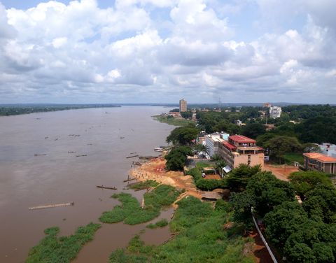 downtown bangui  cityscape and the oubangui river, central african republic