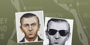 sketches of db cooper with and without sunglasses with map or vancouver