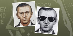 sketches of db cooper with and without sunglasses with map or vancouver