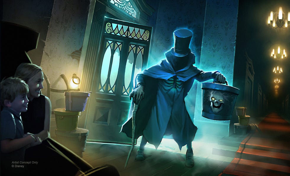 the hatbox ghost from the haunted mansion at walt disney world magic kingdom