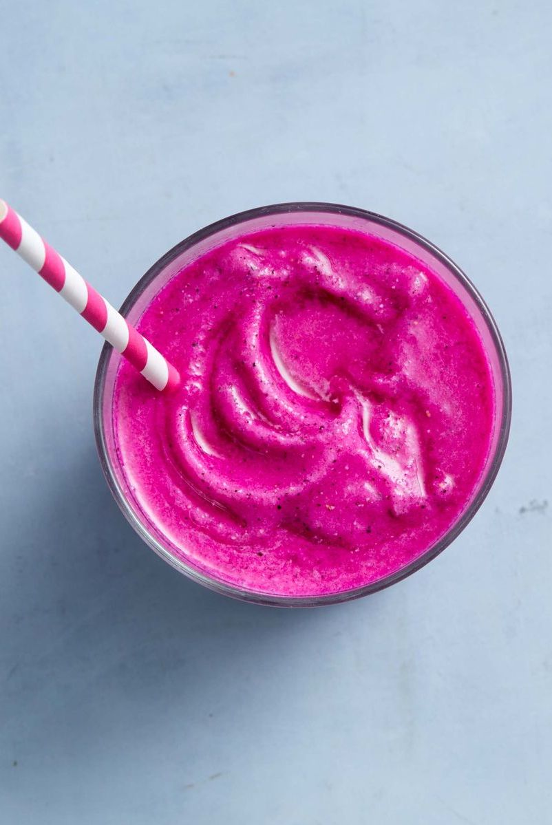 dragon fruit, hibiscus, banana, and coconut smoothie