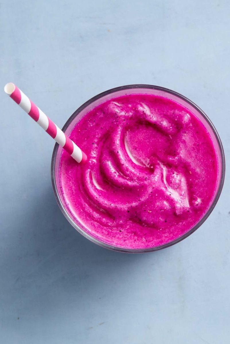 dragon fruit, hibiscus, banana, and coconut smoothie