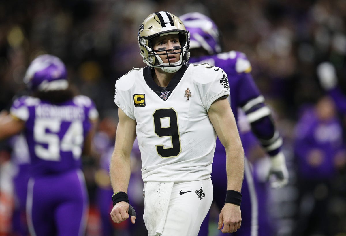 Baltimore, USA. 21st Oct 2018. New Orleans Saints QB Drew Brees (9)  pictured during TV interviews following his team's 24-23 victory over the  Baltimore Ravens at M&T Bank Stadium in Baltimore, MD