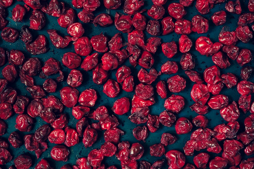 dried cherry berries on a dark background