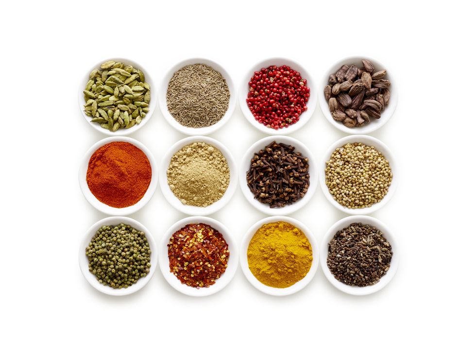 dried spices in small bowls