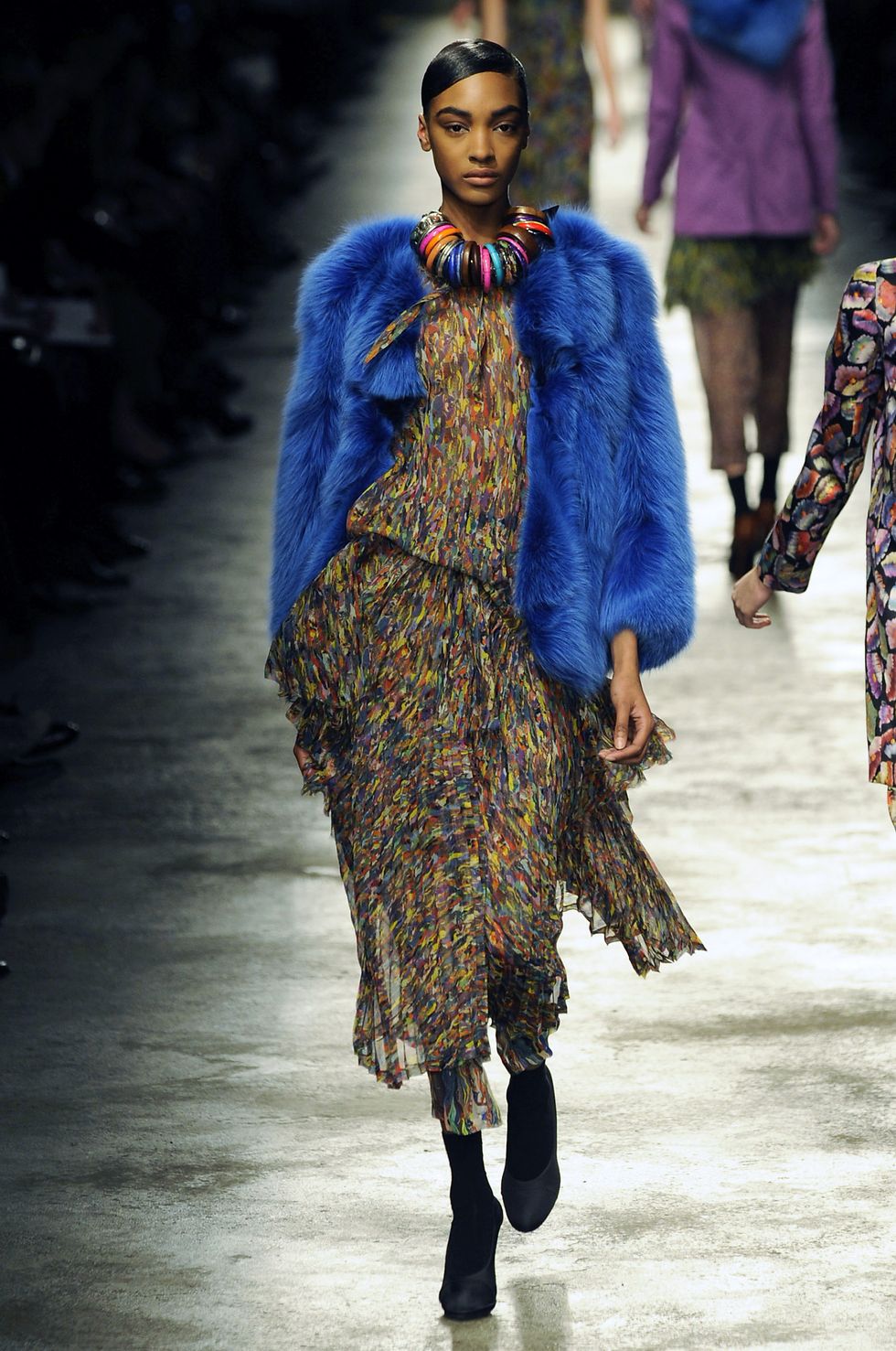 paris, france february 26 uk out a model walks the runway wearing the dries van noten fallwinter 20082009 collection during paris fashion week on the 26th of february 2008 in paris,france photo by chris moorecatwalkinggetty images