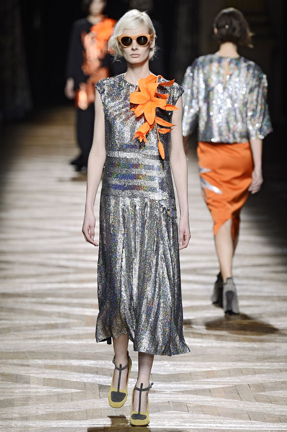 paris, france february 26 a model walks the runway at the dries van noten autumn winter 2014 fashion show during paris fashion week on february 26, 2014 in paris, france photo by catwalkinggetty images