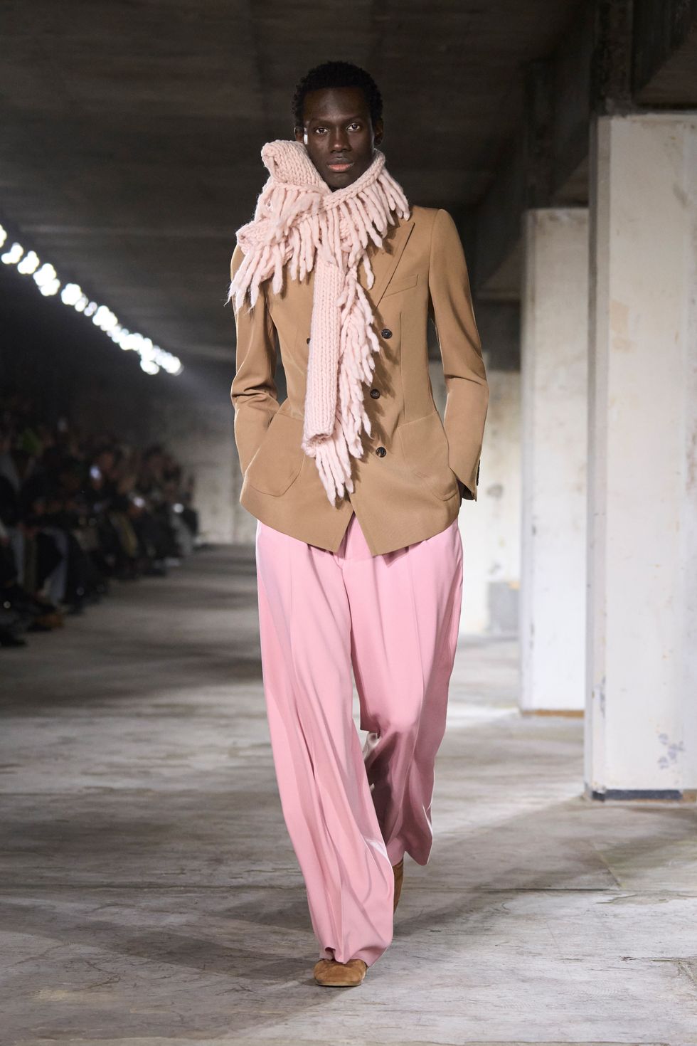 the pairing of camel and pink was a recurring theme in the latest mens collection