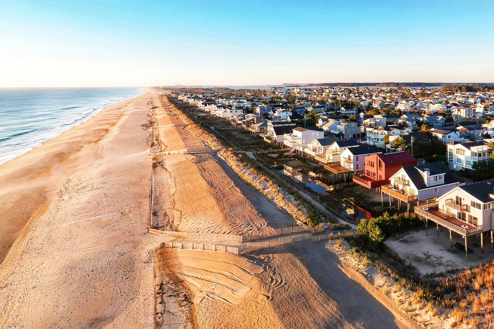 drone view of south bethany beach delaware and dune line constructed by the army corps of engineers