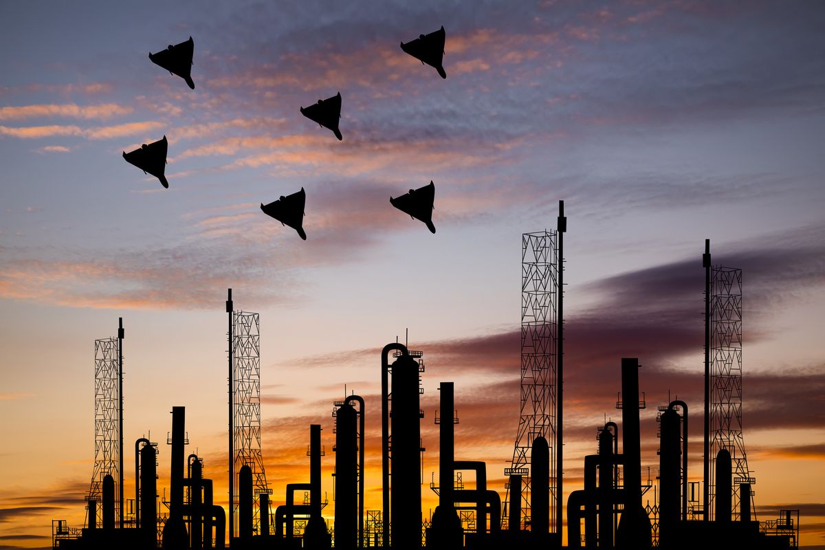 drones over oil refinery