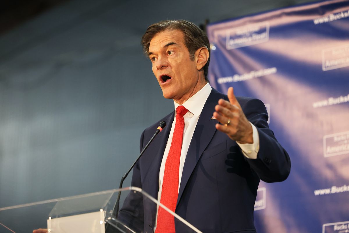 newtown, pennsylvania   may 11 pennsylvania us senate candidate dr mehmet oz speaks during a republican leadership forum at newtown athletic club on may 11, 2022 in newtown, pennsylvania in the may 17 republican primary to replace retiring sen pat toomey, front runner oz, who has the endorsement of former president donald trump, is facing political commentator kathy barnette a recent trafalgar group poll has oz in front with 245 percent of the vote, barnette in second with 232 percent, and former hedge fund ceo dave mccormick in third with 216 percent photo by michael m santiagogetty images